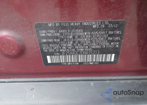 2013 Subaru Forester 2.5X Premium z USA, uszkodzony, nr VIN JF2SHADC2DH415213